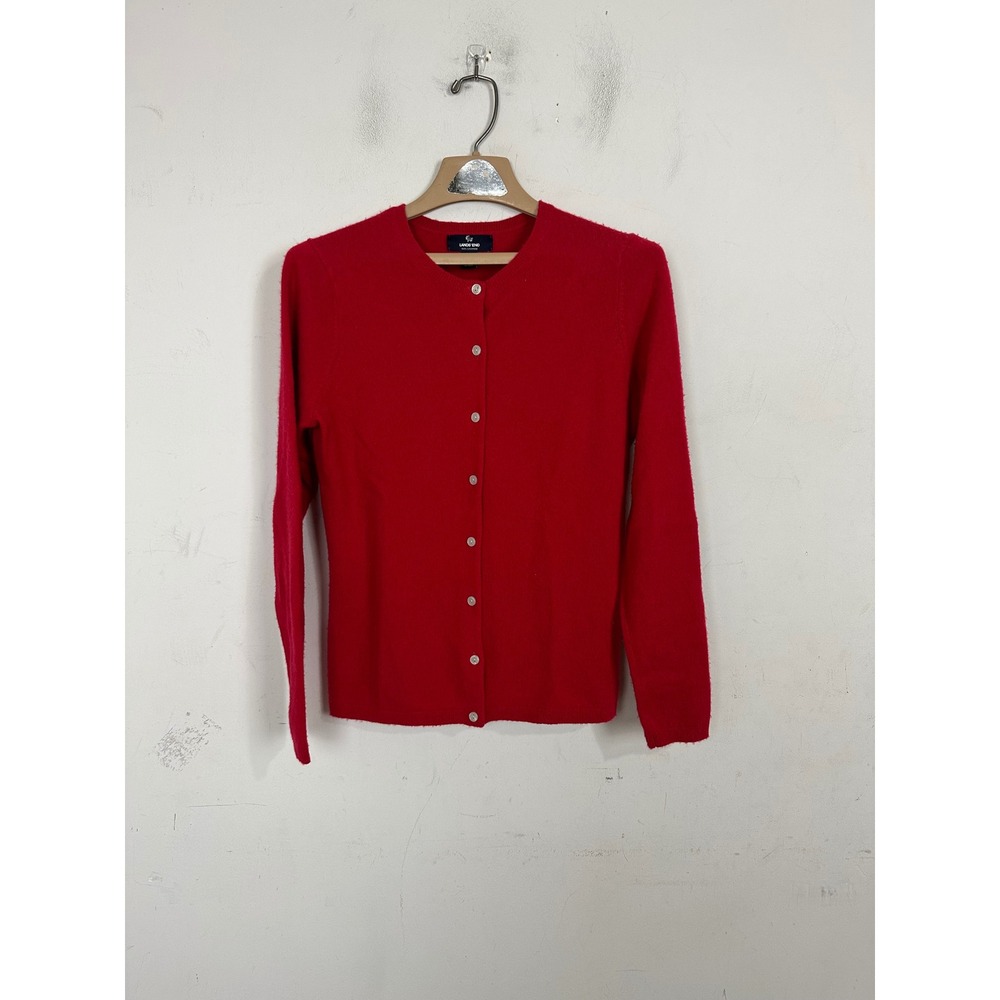 Lands End Women Red 100% Cashmere Button Cardigan Sweater Small 6-8